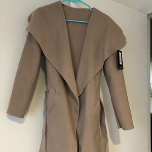 Veronica beige oversized waterfall belted coat